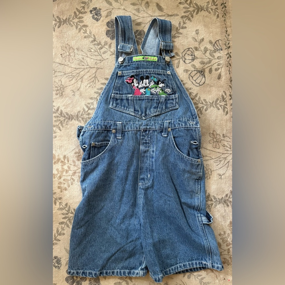 90’s Disney Kids Denim Overall Shorts Size 14